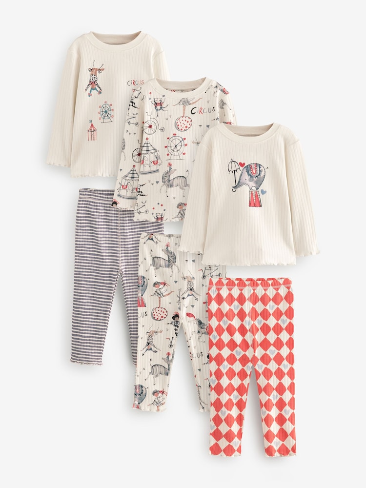 Red/Ecru Circus - Pyjama Snuggle à manches longues 3 Pack (9mths-16yrs) - Image 7 of 12