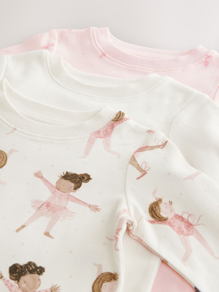 Pink/Cream Ballerina Snuggle Pyjamas 3 Pack (9mths-12yrs) - Image 10 of 13