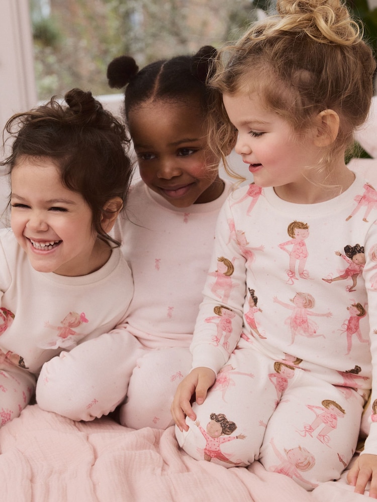 Pink/Cream Stampy Snuggle Pyjamas 3 Pack (9mths-12yrs) - Image 2 of 13