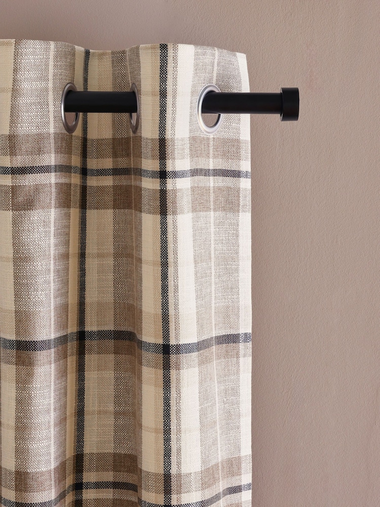 Natural Linen Look Check Eyelet Lined Curtains - Image 1 of 5 Natural Linen Look Check Eyelet Lined Curtains - Image 1 of 5