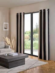 Black/White Chenille Stripe Eyelet Lined Curtains - Image 2 of 5