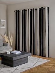 Black/White Chenille Stripe Eyelet Lined Curtains - Image 3 of 5