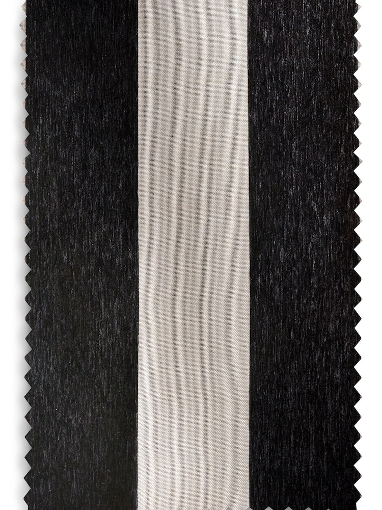 Black/White Chenille Stripe Eyelet Lined Curtains - Image 5 of 5