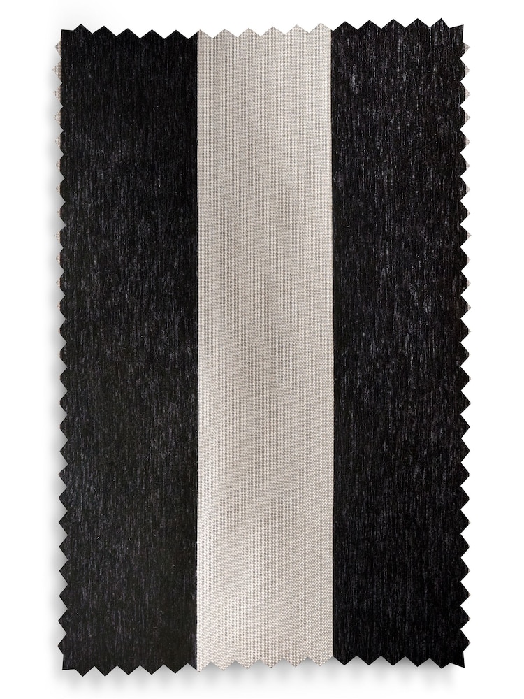 Black/Natural Chenille Stripe Eyelet Lined Curtains - Image 5 of 5 Black/Natural Chenille Stripe Eyelet Lined Curtains - Image 5 of 5