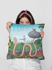 100% Cotton Personalised Superworm Cotton Cushion by Star Editions - Image 1 of 3