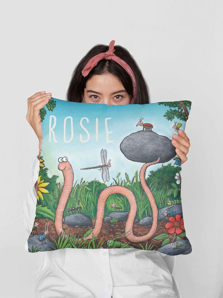 100% Cotton Personalised Superworm Cotton Cushion by Star Editions - Image 1 of 3