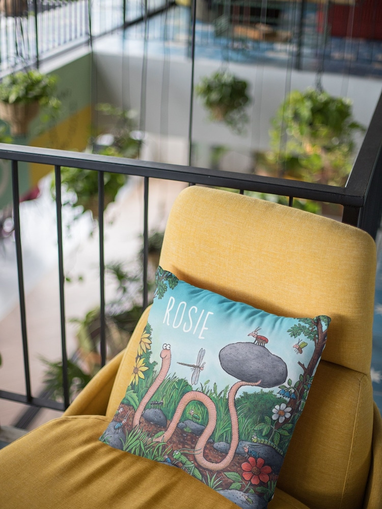 100% Cotton Personalised Superworm Cotton Cushion by Star Editions - Image 2 of 3