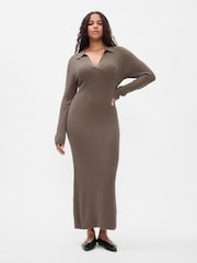 Gap Light Brown CashSoft Rib Midi Polo Jumper Dress - Image 1 of 5