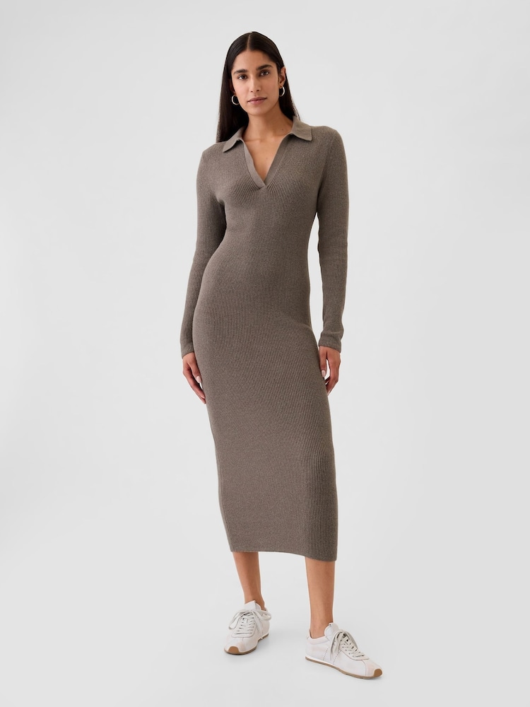 Gap Light Brown CashSoft Rib Midi Polo Jumper Dress - Image 2 of 5
