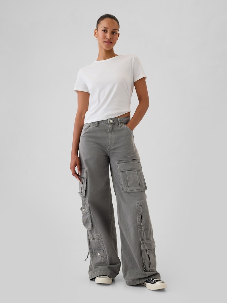 Gap Grey Mid Rise Relaxed Cargo Trousers - Image 1 of 5 Gap Grey Mid Rise Relaxed Cargo Trousers - Image 1 of 5