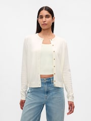 Gap White CashSoft Lightweight Crew Neck Cardigan - Image 1 of 5