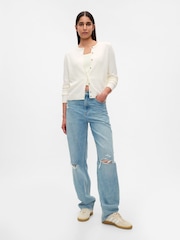Gap White CashSoft Lightweight Crew Neck Cardigan - Image 3 of 5
