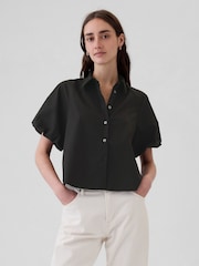 Gap Black Cotton Bubble Short Sleeve Shirt - Image 1 of 5