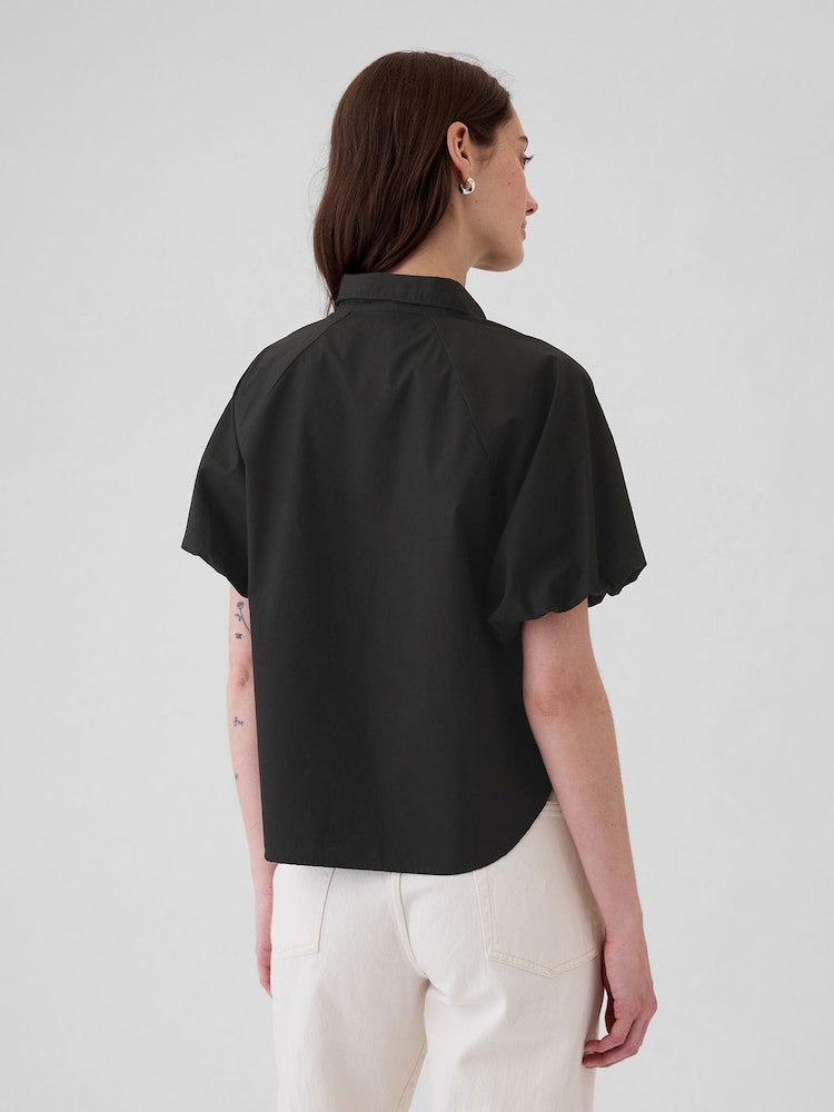 Gap Black Cotton Bubble Short Sleeve Shirt - Image 2 of 5