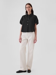 Gap Black Cotton Bubble Short Sleeve Shirt - Image 4 of 5