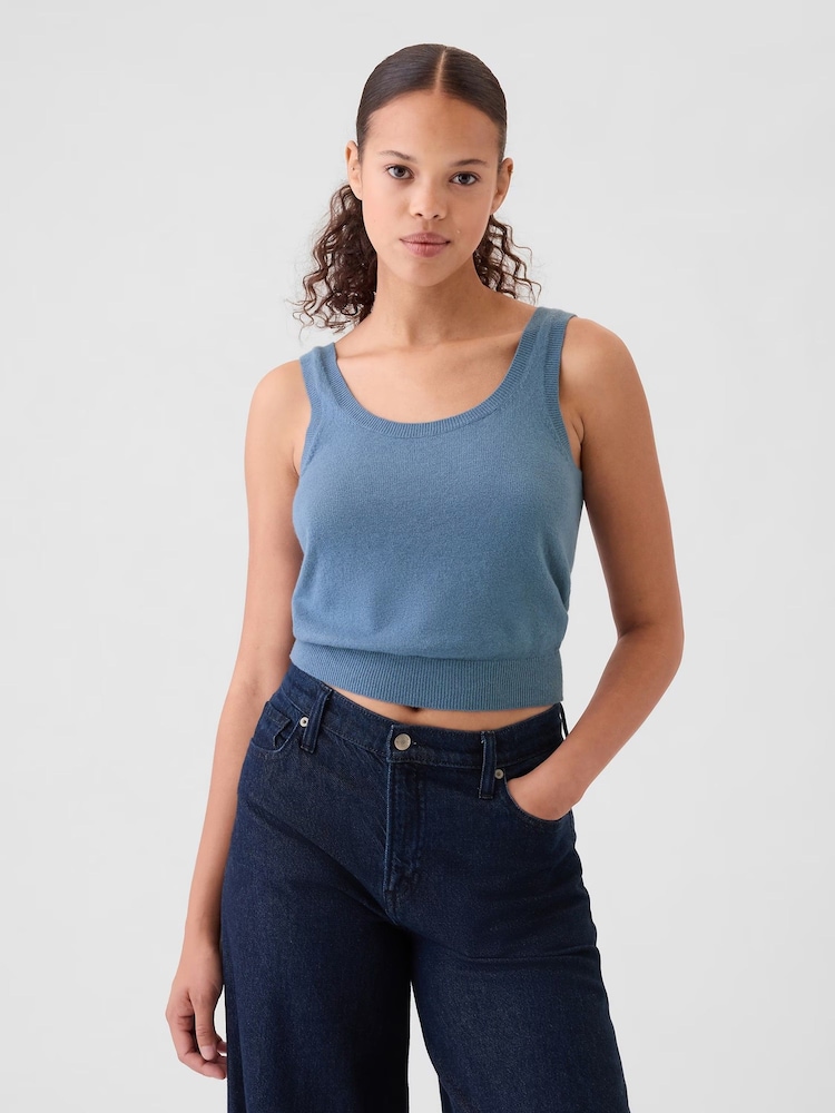 Gap Blue CashSoft Cropped Vest Top - Image 1 of 3