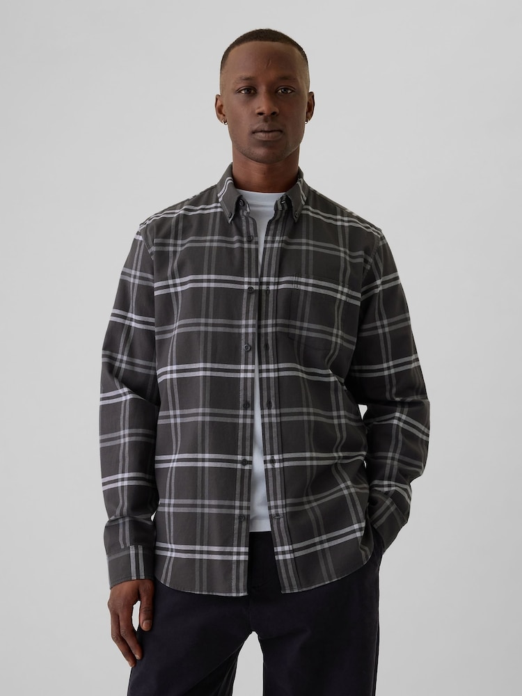 Gap Dark Grey Check Regular Fit Long Sleeve Oxford Shirt - Image 1 of 5