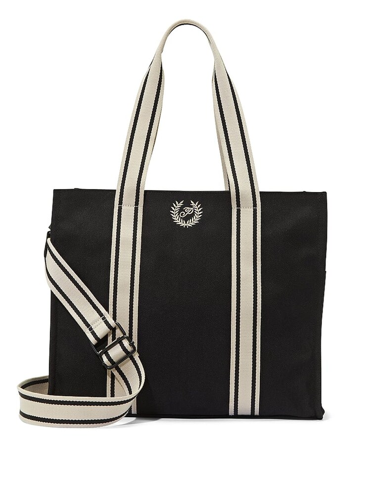 Victoria's Secret PINK Black Large Canvas Tote Bag - Image 1 of 3 Victoria's Secret PINK Black Large Canvas Tote Bag - Image 1 of 3