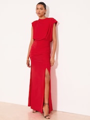 Lipsy Red Petite Slinky Ruched Waist Maxi Dress - Image 3 of 6