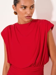 Lipsy Red Petite Slinky Ruched Waist Maxi Dress - Image 4 of 6