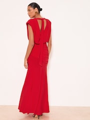 Lipsy Red Petite Slinky Ruched Waist Maxi Dress - Image 5 of 6
