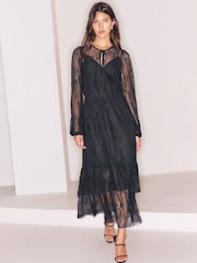 Lipsy Lace Tiered Skirt Tie Midi Dress - Bild 3 von 5