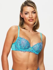 Ann Summers Blue Camille Sequin Embroidered Non Pad Balcony Bra - Image 1 of 5