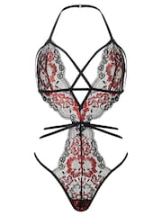 Ann Summers Black Liberty Floral Lace Crotchless Bodies - Image 5 of 5