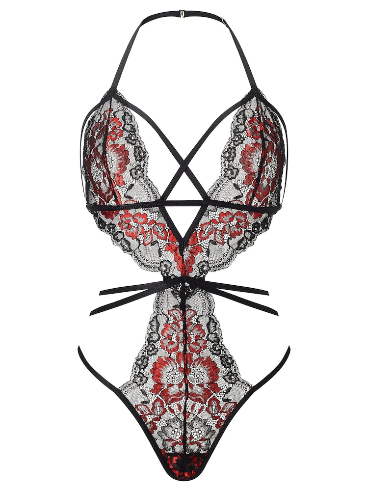 Ann Summers Black Liberty Floral Lace Crotchless Bodies - Image 5 of 5