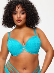 Ann Summers Blue Lasting Lover Mesh And Lace Padded Plunge Bra - Image 5 of 6