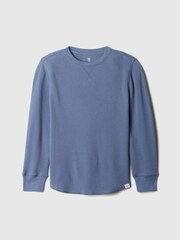 Gap Blue Waffle Knit Long Sleeve Crew Neck T-Shirt (4-13yrs) - Image 1 of 2