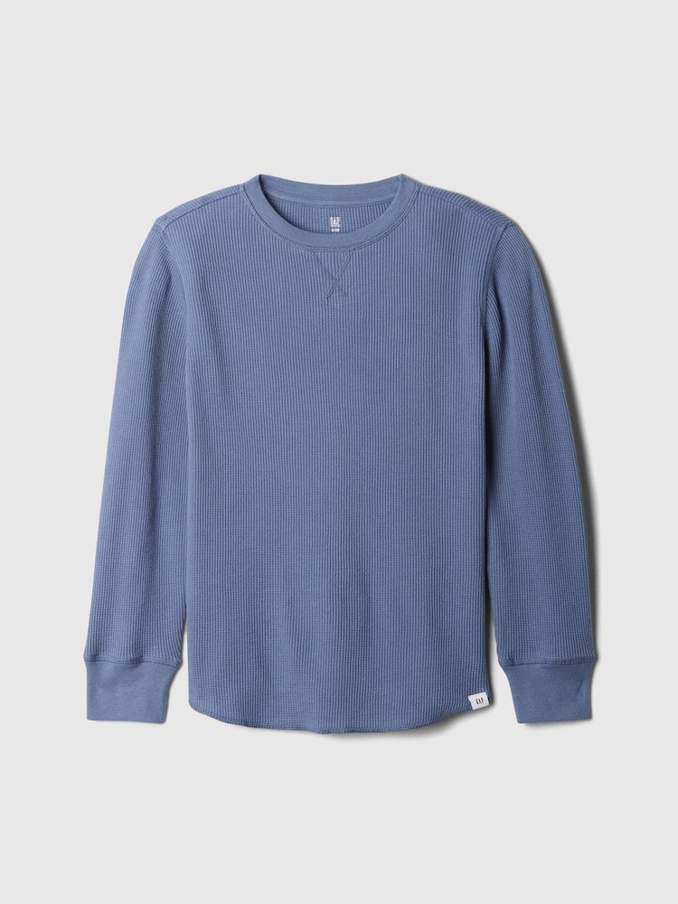 Gap Blue Waffle Knit Long Sleeve Crew Neck T-Shirt (4-13yrs) - Image 1 of 2