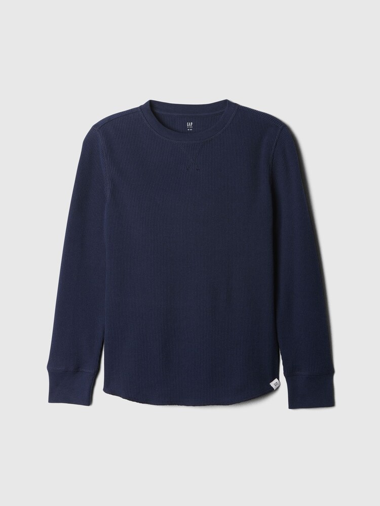 Gap Navy Blue Waffle Knit Long Sleeve Crew Neck T-Shirt (4-13yrs) - Image 1 of 2