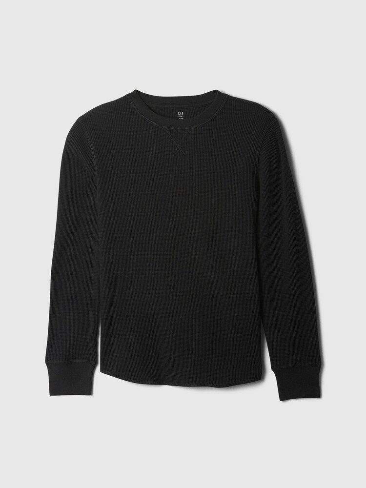 Gap Black Waffle Knit Long Sleeve Crew Neck T-Shirt (4-13yrs) - Image 1 of 2