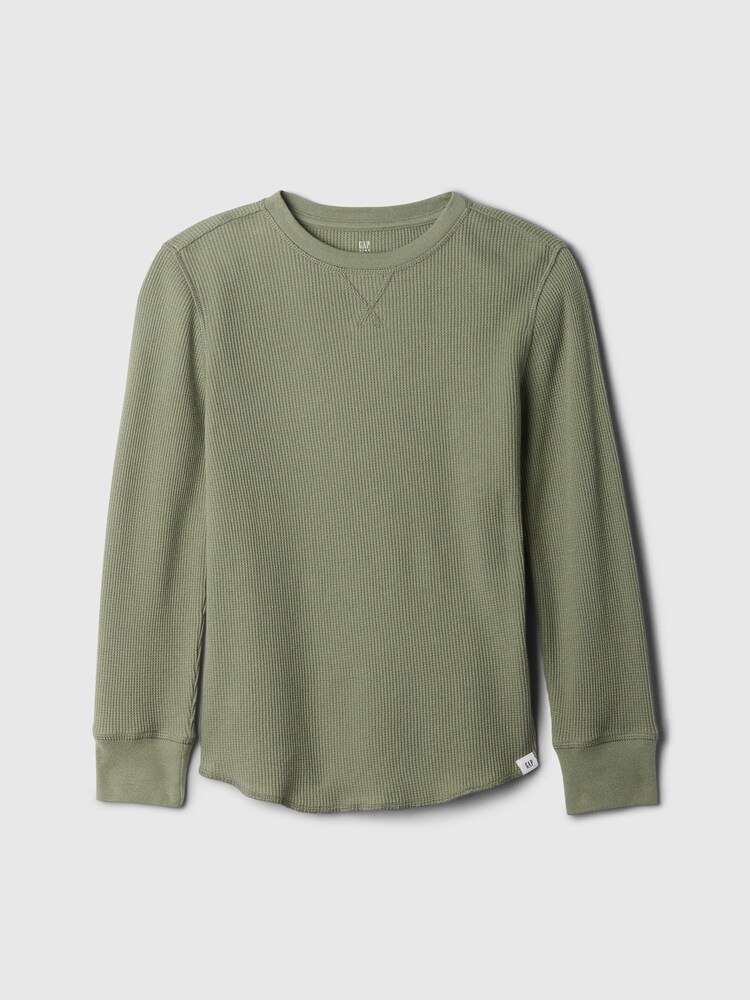 Gap Green Waffle Knit Long Sleeve Crew Neck T-Shirt (4-13yrs) - Image 1 of 3