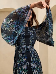 Lipsy Blue Pleated Butterfly Mini Shift Dress - Image 2 of 4
