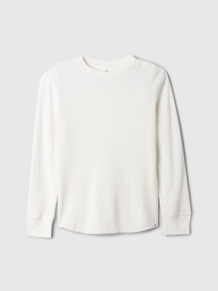 Gap White Waffle Knit Long Sleeve Crew Neck T-Shirt (4-13yrs) - Image 1 of 4
