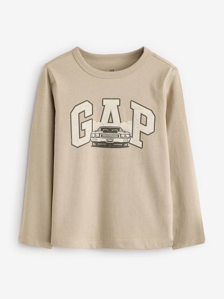 Gap Beige Long Sleeve Graphic T-Shirt (4-13yrs) - Image 1 of 4 Gap Beige Long Sleeve Graphic T-Shirt (4-13yrs) - Image 1 of 4