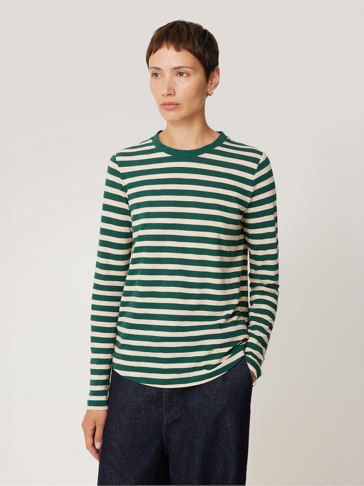Jigsaw Green 100% Cotton Slub Stripe T-Shirt - Image 1 of 6
