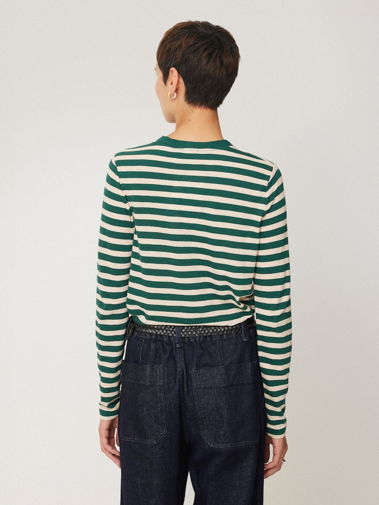 Jigsaw Green 100% Cotton Slub Stripe T-Shirt - Image 2 of 6 Jigsaw Green 100% Cotton Slub Stripe T-Shirt - Image 2 of 6