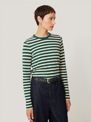 Jigsaw Green 100% Cotton Slub Stripe T-Shirt - Image 3 of 6