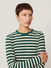 Jigsaw Green 100% Cotton Slub Stripe T-Shirt - Image 5 of 6