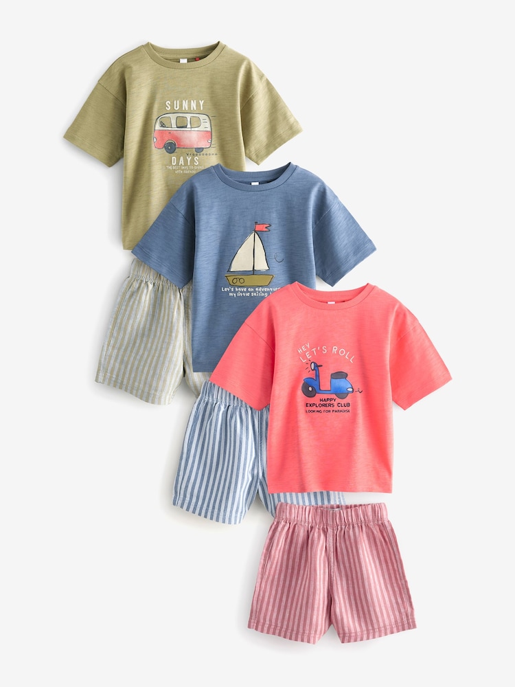 Multi Stripe Transport Woven Shorts Pyjamas 3 Pack (9mths-8yrs) - Image 7 of 13