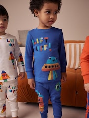 oranžna/Navy Space - 3 Pack mehek in prijeten na dotik Pižame (9mths-8yrs) - Slika 3 iz 7