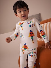 oranžna/Navy Space - 3 Pack mehek in prijeten na dotik Pižame (9mths-8yrs) - Slika 4 iz 7