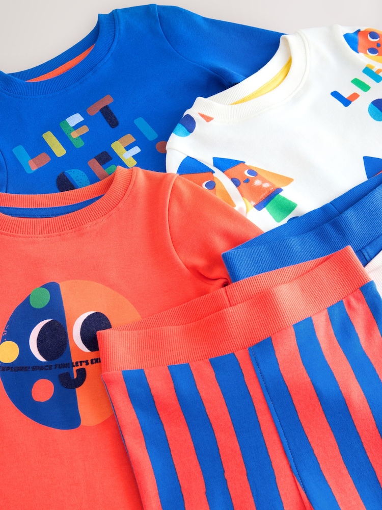 Orange/Navy Space 3 Pack Snuggle Pyjamas (9mths-8yrs) - Image 6 of 7