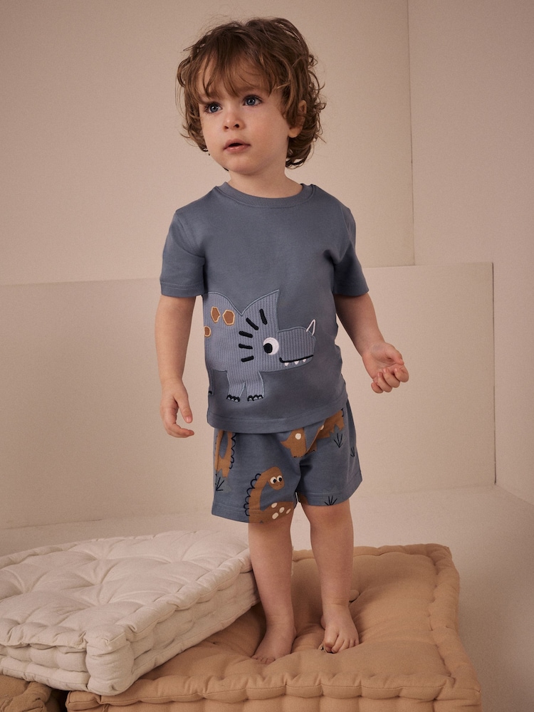 Navy/Grey Dinosaur Short Pyjamas 3 Pack (9mths-8yrs) - Image 3 of 11