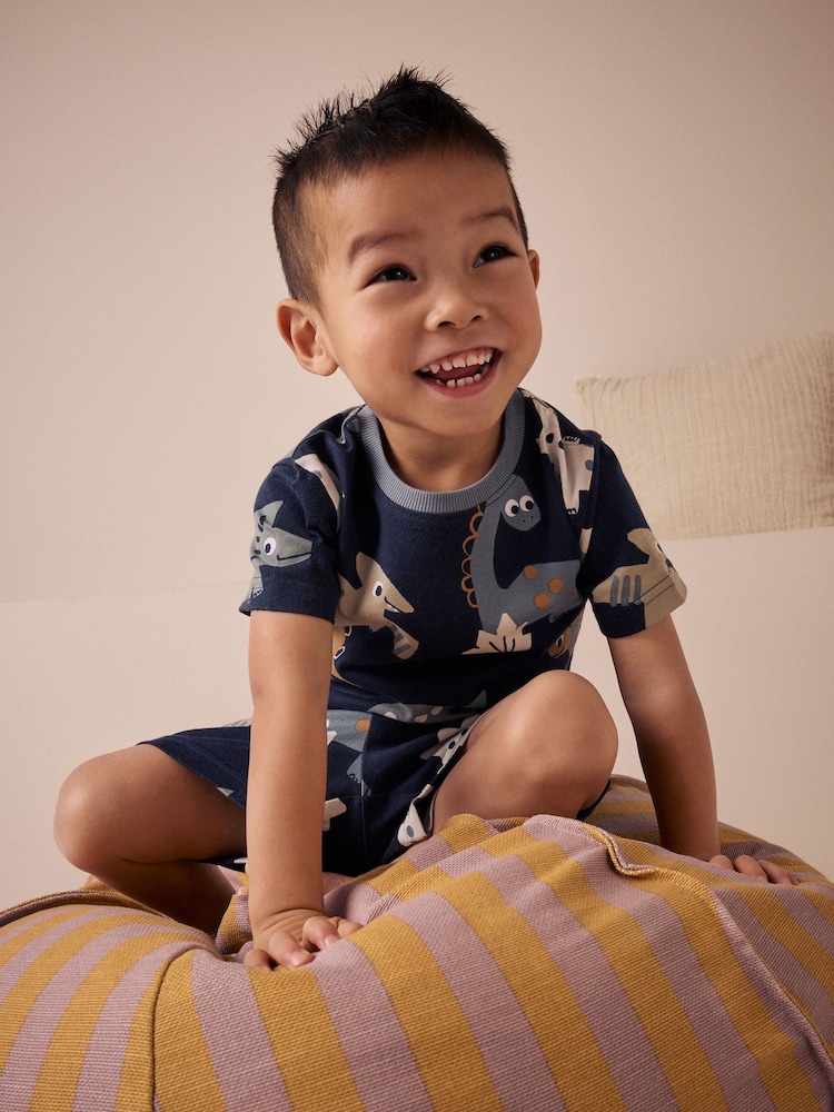 Navy/Grey Dinosaur Short Pyjamas 3 Pack (9mths-8yrs) - Image 4 of 11