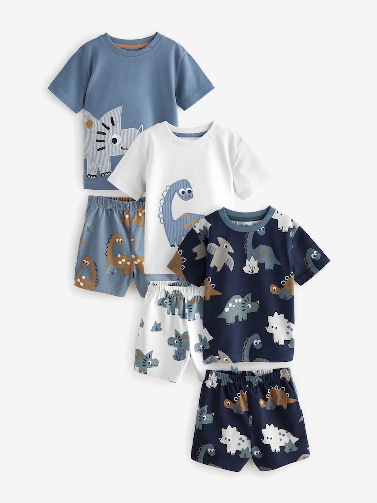 Navy/Grey Dinosaur Short Pyjamas 3 Pack (9mths-8yrs) - Image 5 of 11
