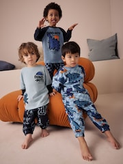 Orange/Navy Dinosaur 3 Pack Oversized Pyjamas (9mths-10yrs) - Image 1 of 11